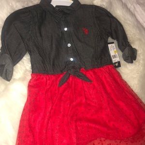 U.S. Polo Assn. Girls Sz 6 Denim top dress w/attached skirt w/red hearts BNWT